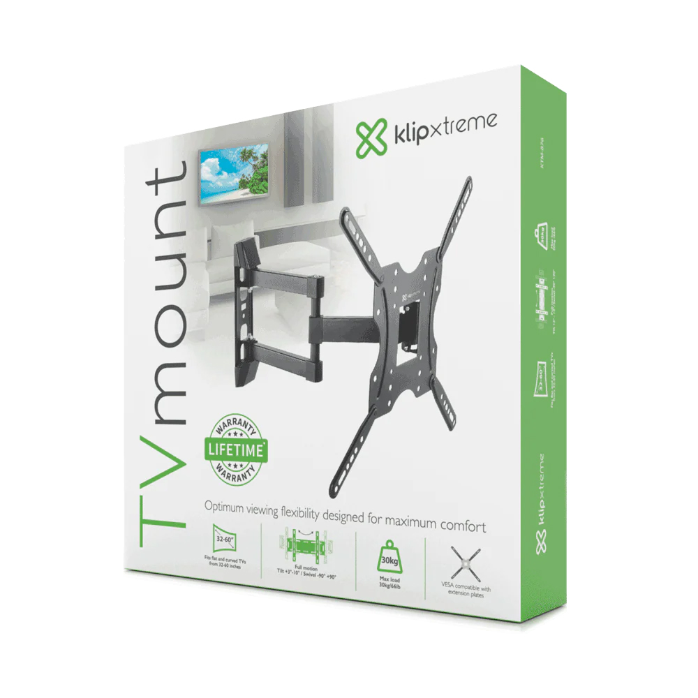 SOPORTE PARA TELEVISOR KLIP XTREME DE 32'' A 60'' CON INCLINACIÓN Y GIRO, FÁCIL INSTALACIÓN Y ROBUSTO DISEÑO - 1