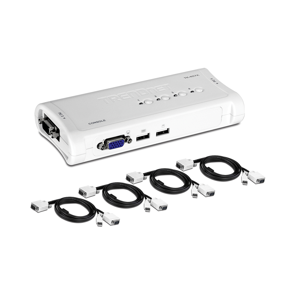 CONMUTADOR KVM USB 4 PUERTOS TRENDNET TK-407K CON 4 CABLES, SWITCH PARA MÚLTIPLES DISPOSITIVOS - 1