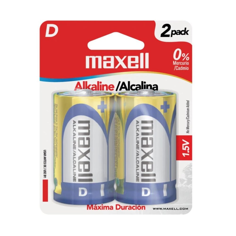 BATERÍA ALCALINA MAXELL LR20 D DE 1.5V - PAQUETE DE 2, POTENTE Y DURADERA PARA DISPOSITIVOS ELECTRÓNICOS - 1