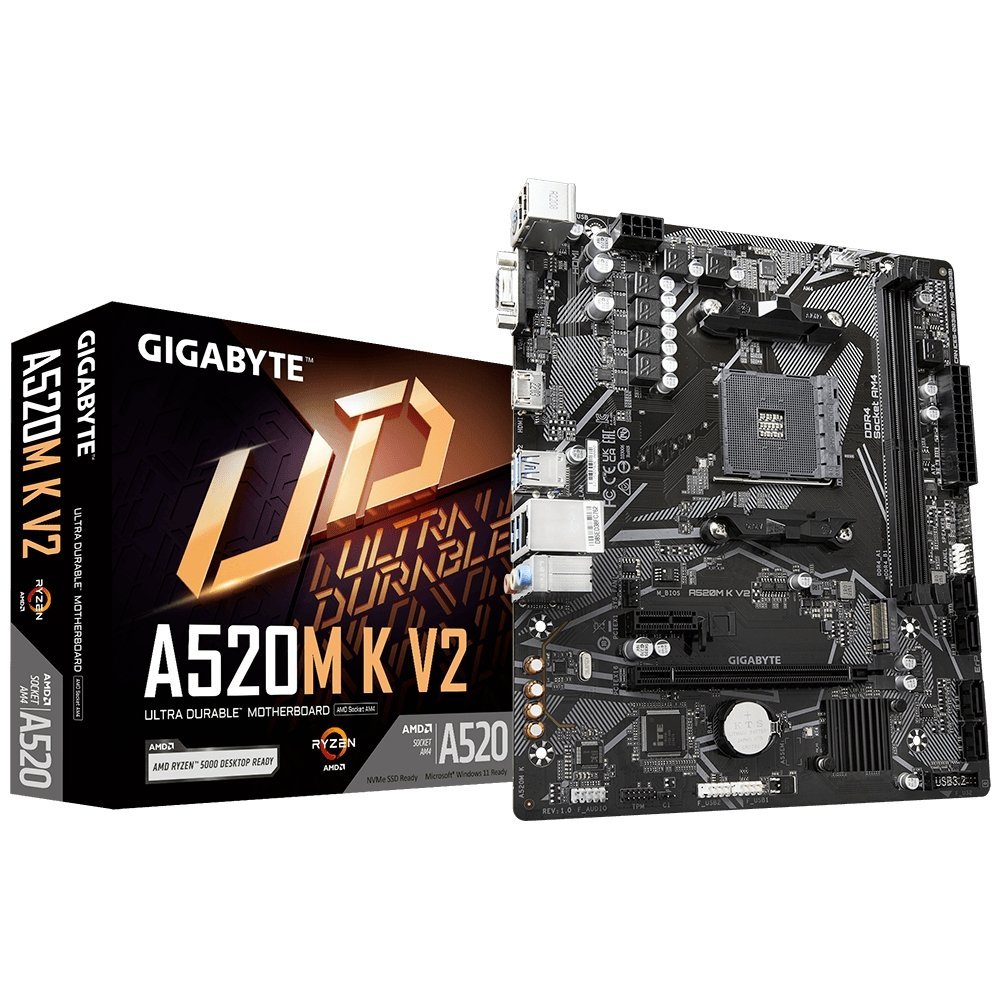 PLACA BASE GIGABYTE A520M K V2 AM4, SOPORTE RYZEN, DDR4, TAMAÑO MICRO-ATX, IDEAL PARA GAMING - 1