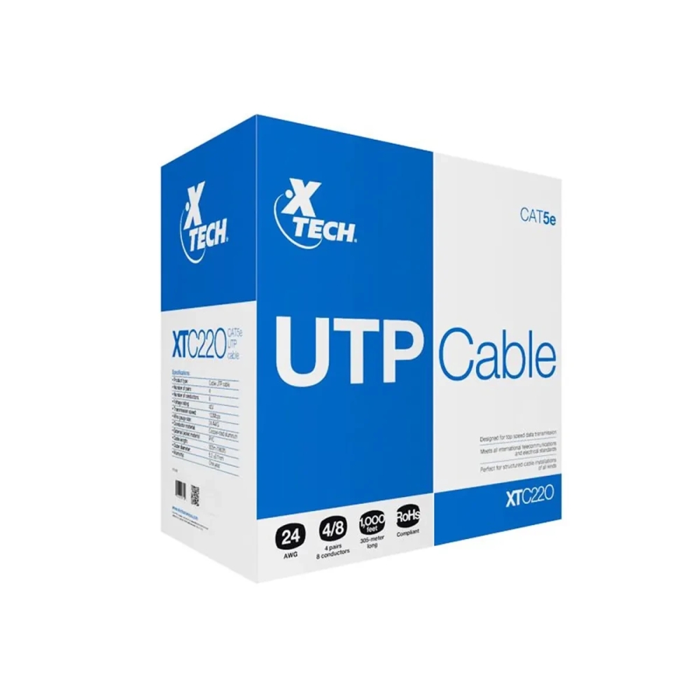 CABLE ETHERNET XTECH CAT 5E RJ-45 (M) A RJ-45 (M) 305 M UTP - IDEAL PARA REDES RÁPIDAS Y SEGURAS - 1