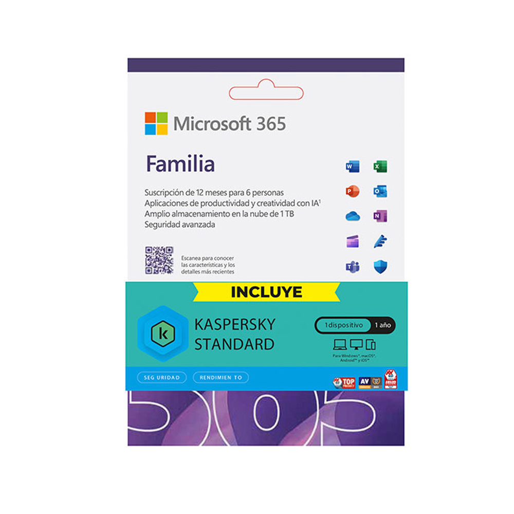 KIT MICROSOFT 365 FAMILIA + KASPERSKY ESD: LICENCIA DIGITAL DE 12 MESES PARA 1-6 USUARIOS - 1