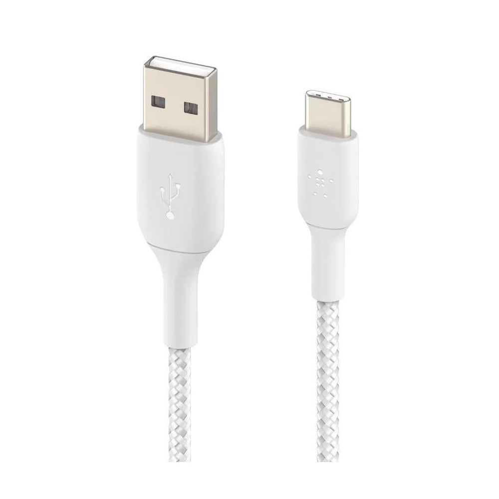 CABLE USB-C A USB-A DE 2M BELKIN, TRENZADO, ALTA DURABILIDAD Y COMPATIBILIDAD UNIVERSAL, BLANCO - 1