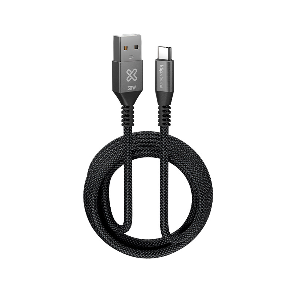 CABLE KLIP XTREME USB-A A USB-C 3M, 30W DE CARGA RÁPIDA, TRENZADO NEGRO - CONÉCTATE SIN LÍMITES. - 1