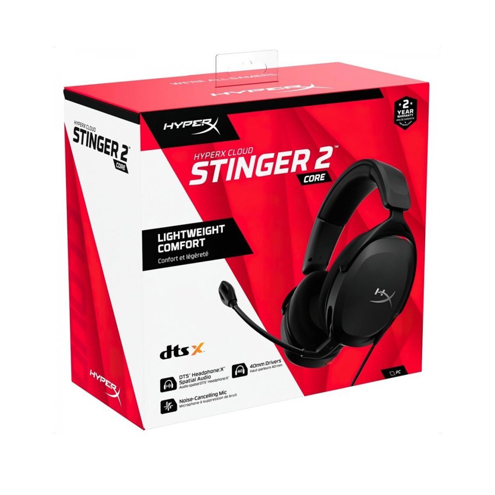 AURICULARES HYPERX CLOUD STINGER 2 CORE - CABLEADOS, TAMAÑO COMPLETO, COLOR NEGRO - SONIDO ENVOLVENTE - 1
