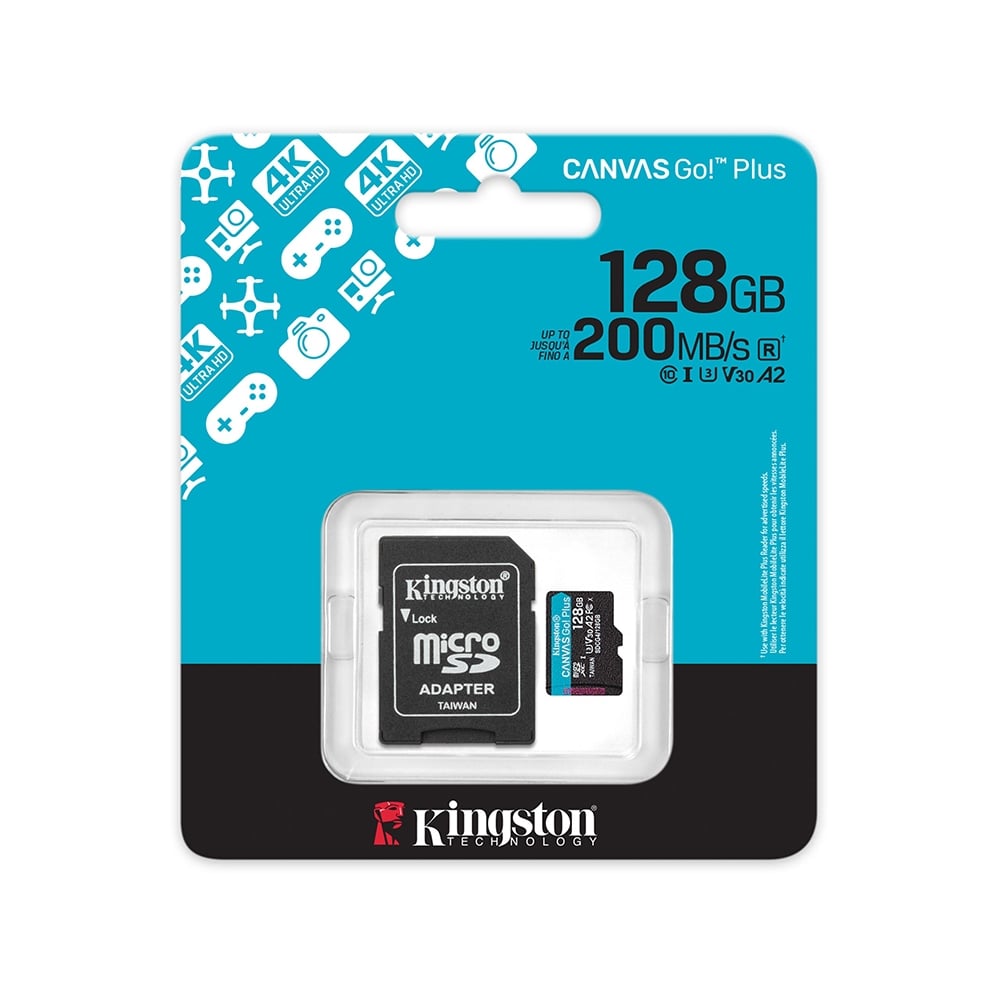 TARJETA MICROSDXC KINGSTON CANVAS GO! PLUS 128GB UHS-I U3 V30 200MB/S - ALTA VELOCIDAD Y DURABILIDAD - 1