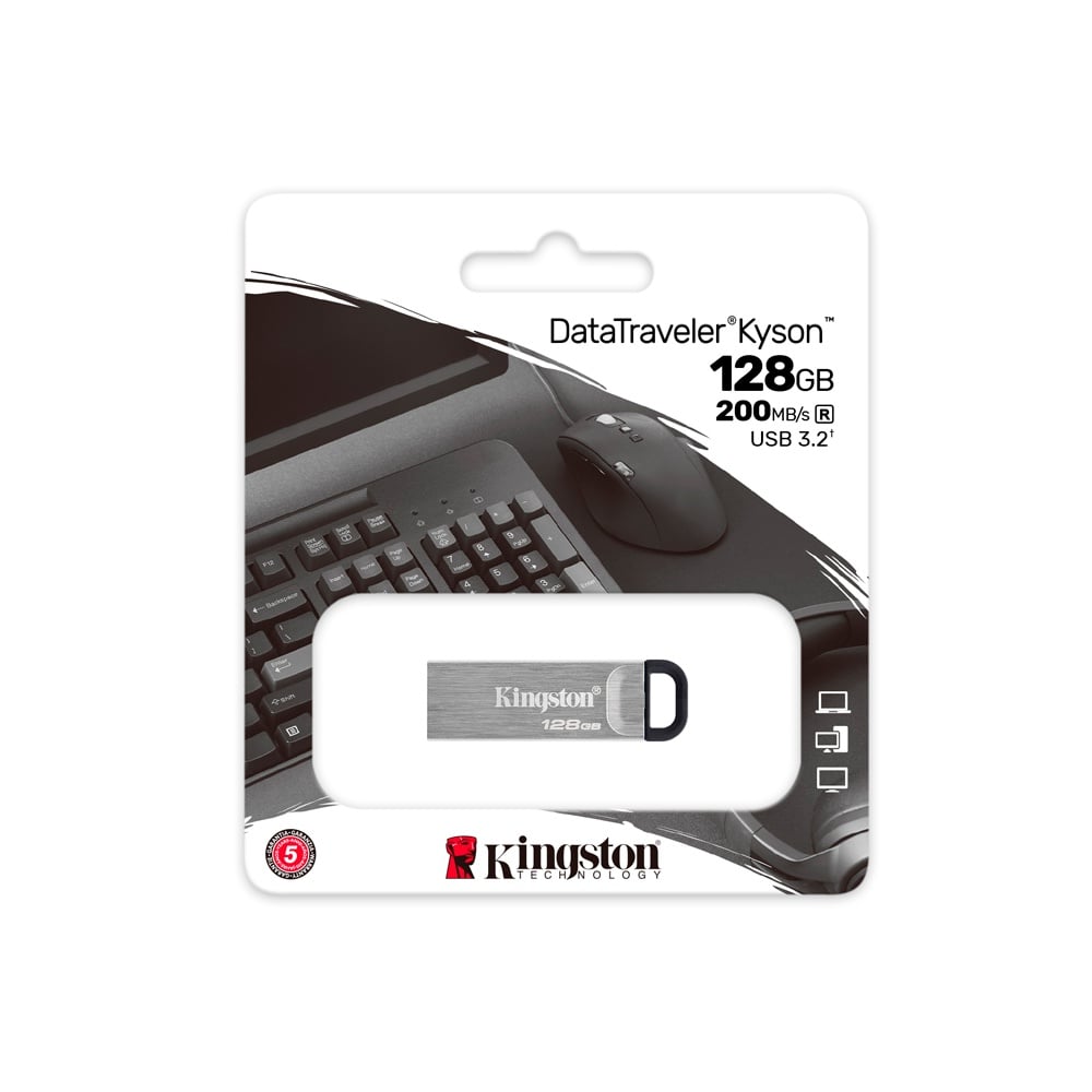 KINGSTON DATATRAVELER KYSON 128GB - USB 3.2 PLATA - VELOCIDADES DE HASTA 200MB/S LECTURA Y 60MB/S ESCRITURA - 1