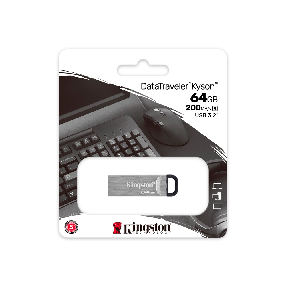 MEMORIA FLASH USB KINGSTON DATATRAVELER KYSON 64GB, RÁPIDA USB 3.2 GEN 1, COLOR PLATA - 1