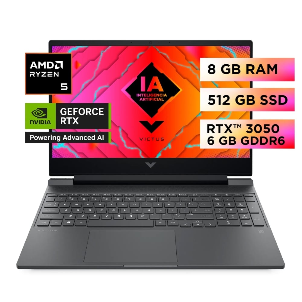 HP VICTUS 15.6' CON AMD RYZEN 5, 8GB DDR5, 512GB SSD Y RTX 3050 - IDEAL PARA GAMING Y PRODUCTIVIDAD - 1