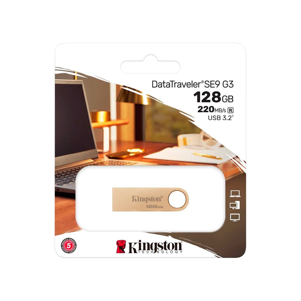 MEMORIA USB KINGSTON DATATRAVELER SE9 G3 DE 128GB - ALTA VELOCIDAD USB 3.2 GEN 1 TIPO-A, COMPACTA Y DURADERA - 1