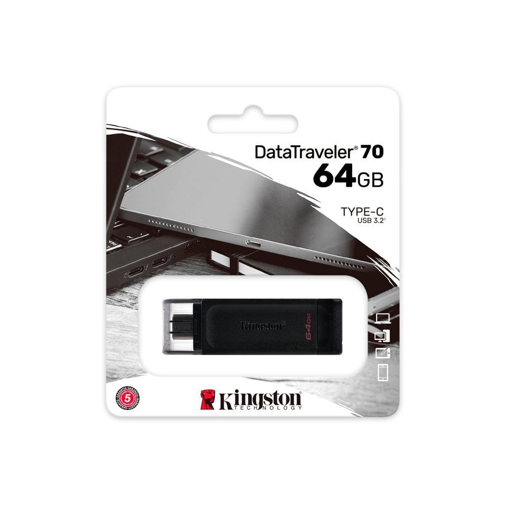 UNIDAD FLASH KINGSTON DATATRAVELER 70 DE 64GB, USB 3.2 TIPO C, COLOR NEGRO - 1