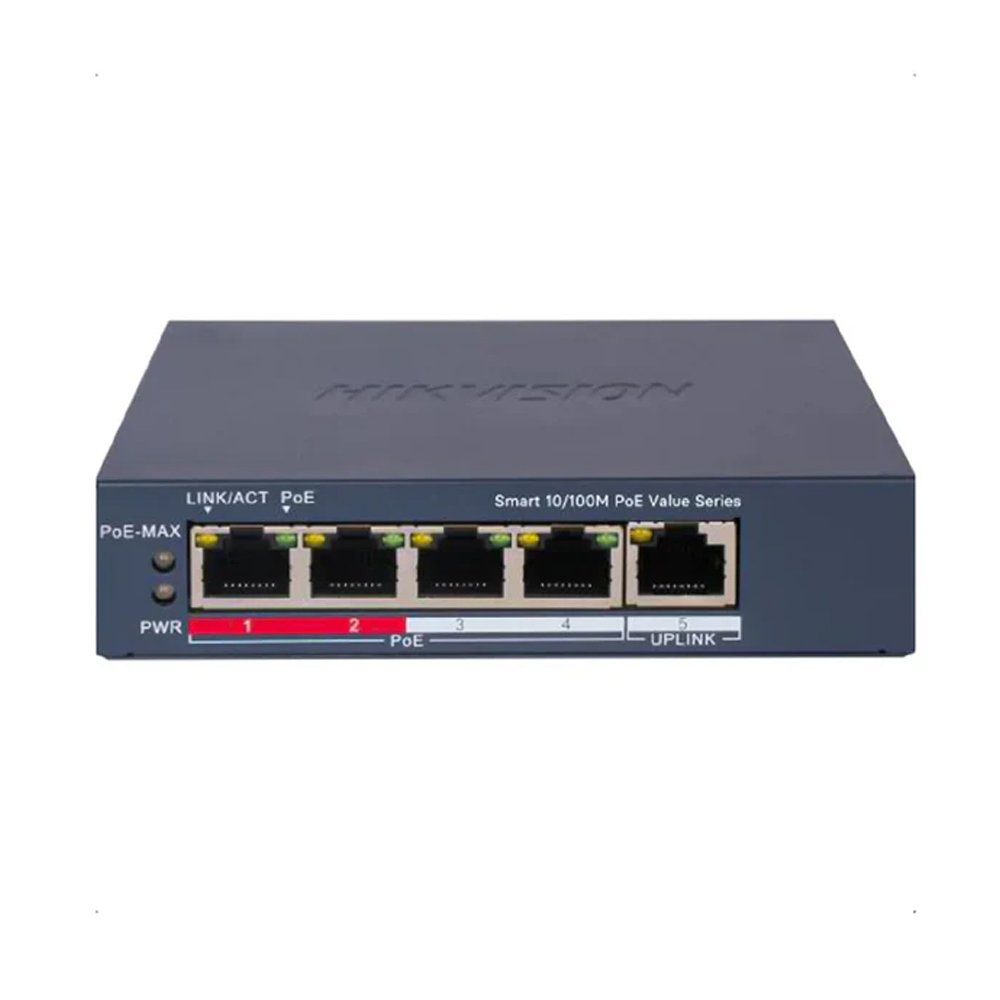 SMART SWITCH HIKVISION ADMINIS 4 POE 100M 1 UP RJ45 GIGABITE BAJO CONSUMO - 1