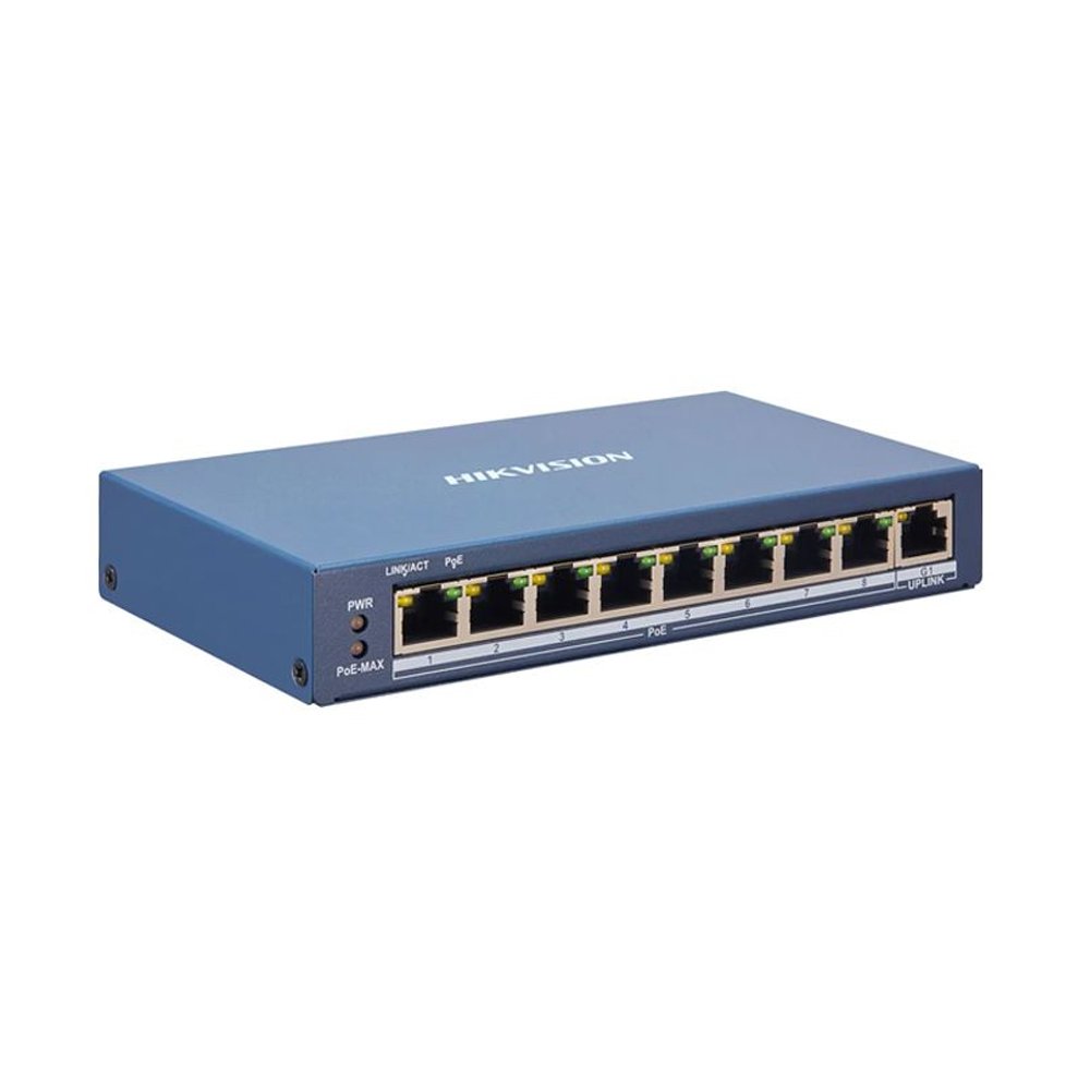 HIKVISION SMART SWITCH 8 POE MIX 100M + 1 UP RJ45 GIGABIT - BAJO CONSUMO, IDEAL PARA REDES EFICIENTES - 1