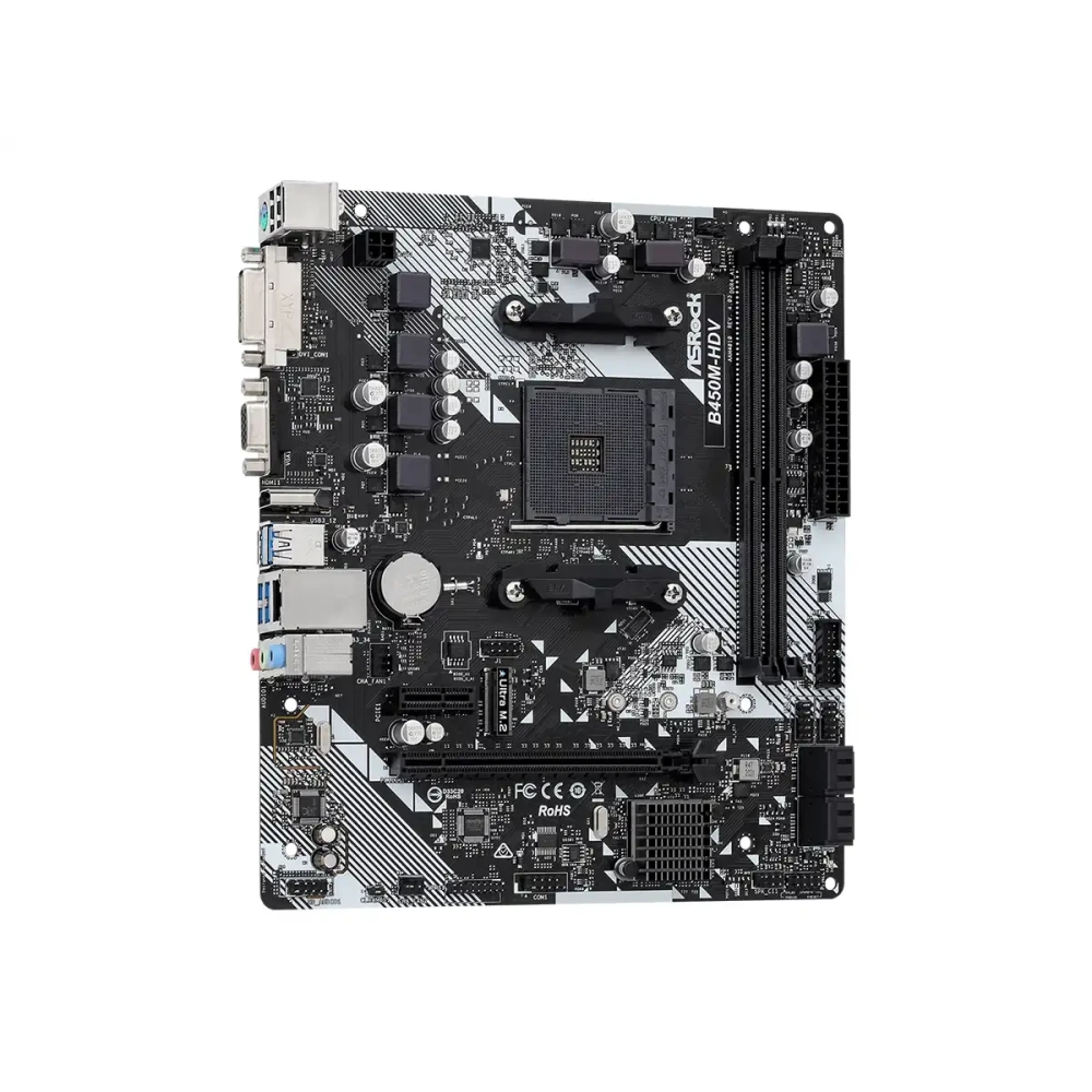 PLACA MADRE ASROCK B450M-HDV R4.0 AM4, DDR4 3200MHZ, IDEAL PARA PC GAMER COMPACTA Y EFICIENTE - 1