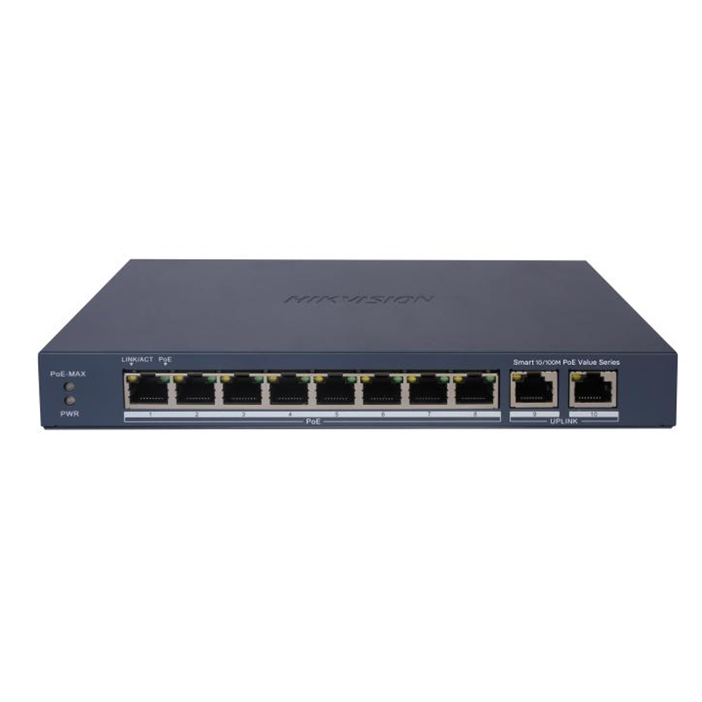 SWITCH HIKVISION DE 8 PUERTOS FAST ETHERNET CON POE - CONECTIVIDAD INTELIGENTE Y ALTA VELOCIDAD - 1