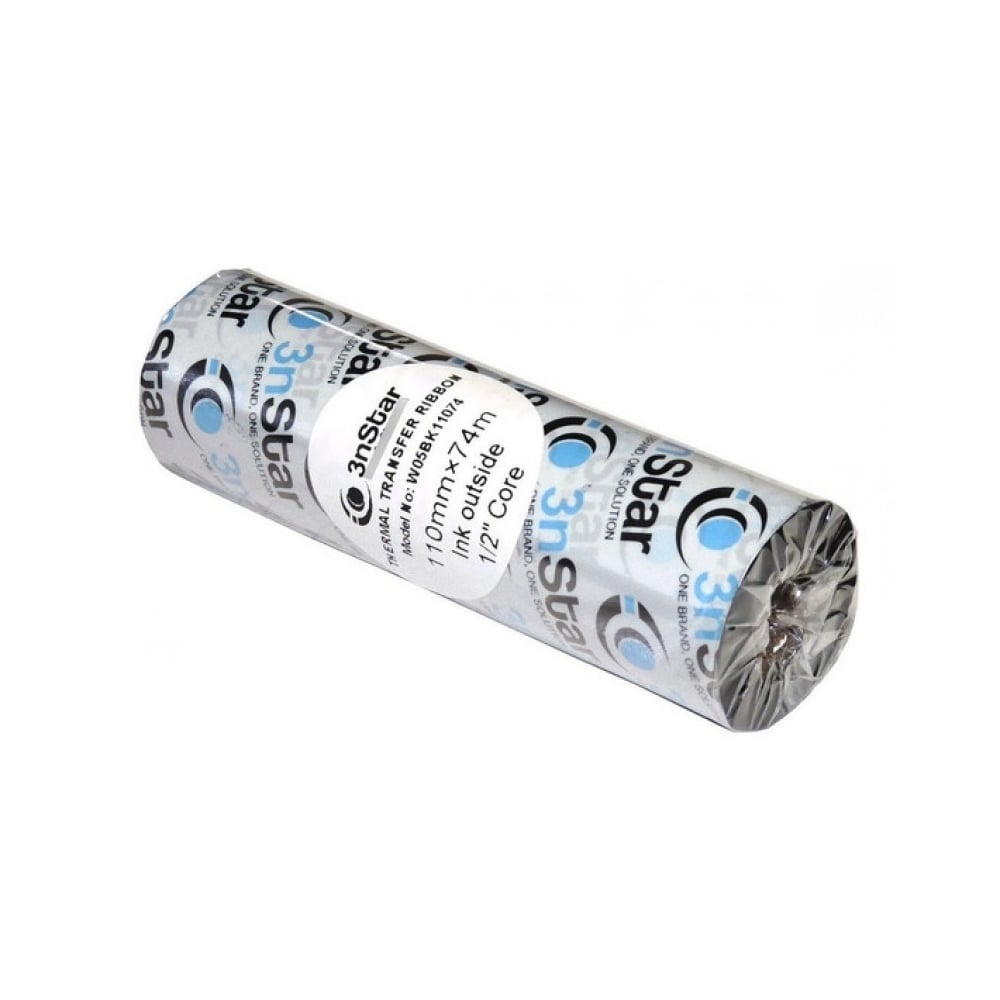 CINTA DE TRANSFERENCIA TÉRMICA 3NSTAR W05BK11074 - 110MM X 74M, CERA NEGRO, ALTA DURABILIDAD Y CALIDAD - 1