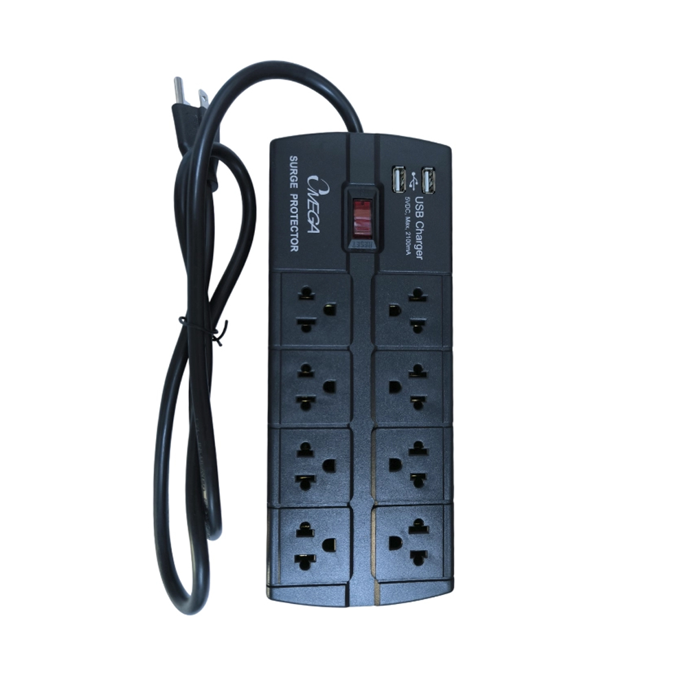 SUPRESOR DE PICOS OMEGA 491144BK NEGRO CON CARGA USB 220V - PROTEGE TUS DISPOSITIVOS ELECTRÓNICOS - 1