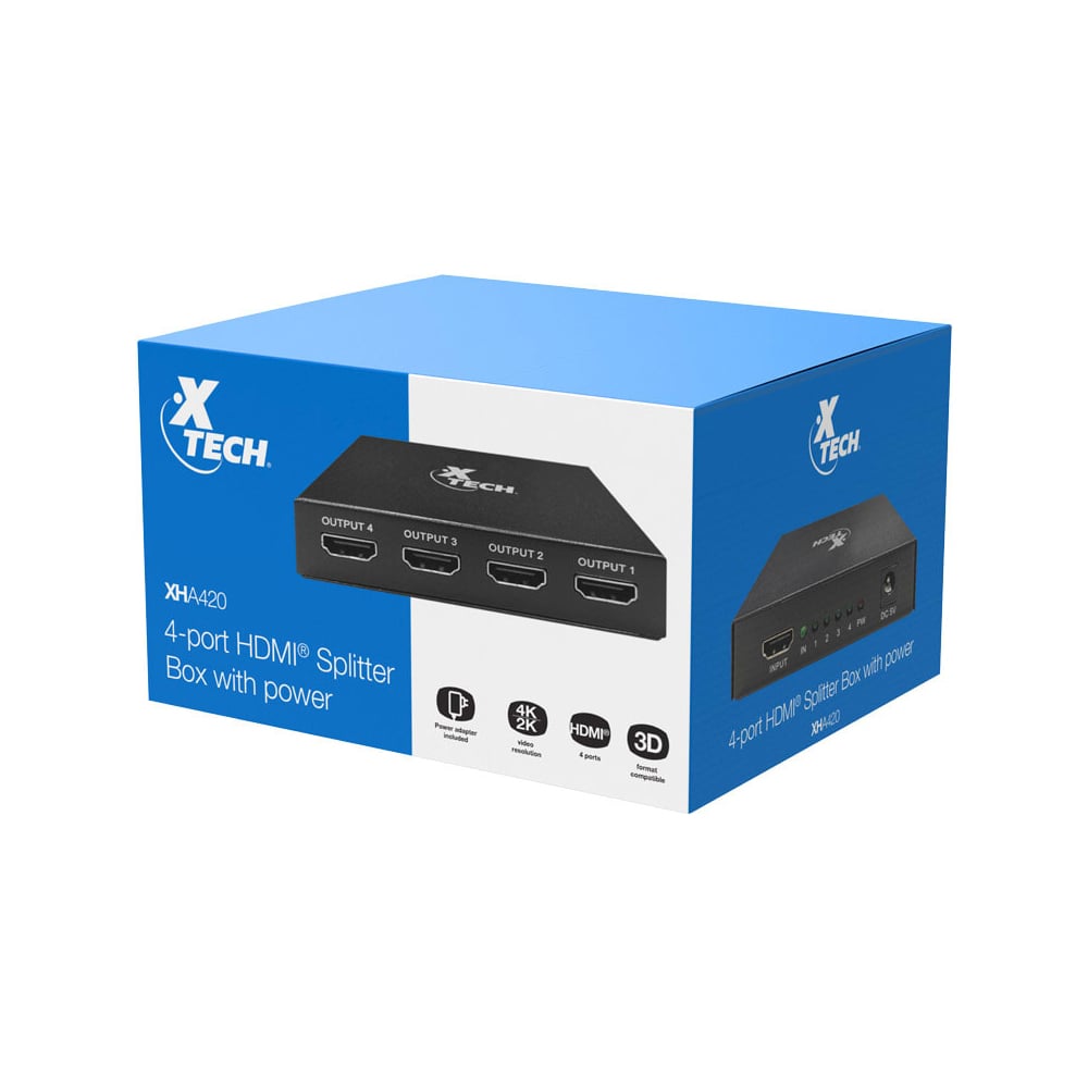 XTECH HDMI SPLITTER 1X4 - DIVIDE SEÑAL HD A 4 PANTALLAS, IDEAL PARA VIDEOJUEGOS Y PRESENTACIONES - 1
