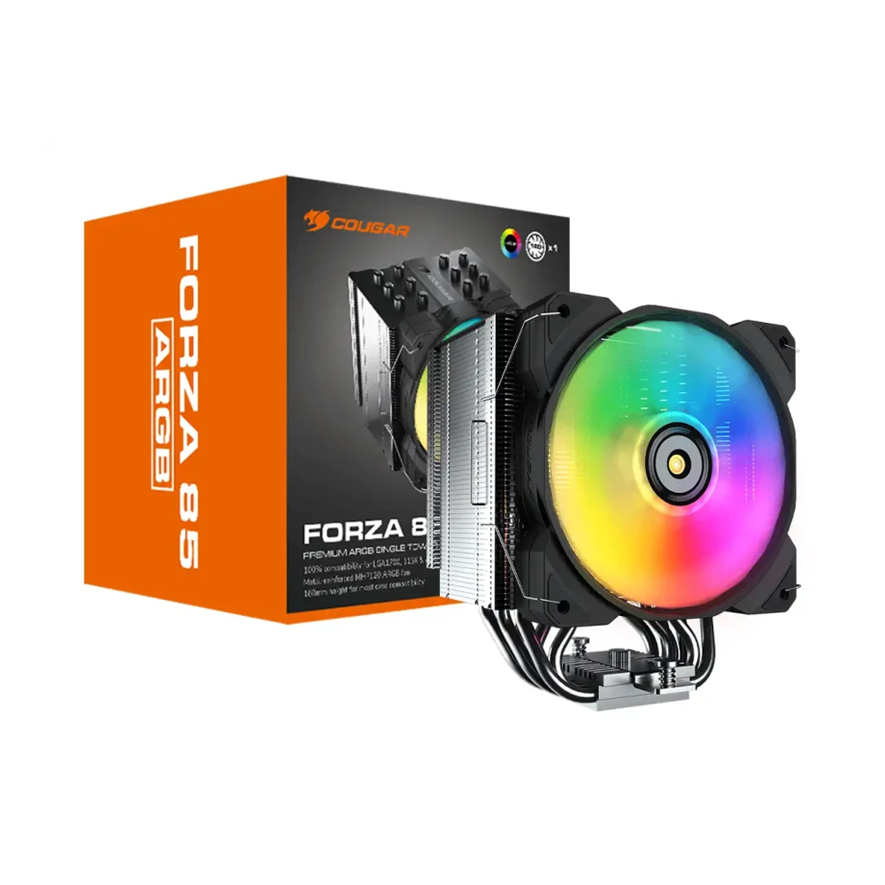 VENTILADOR DISIPADOR COUGAR FORZA 85 ARGB 120MM CON 6 TUBERÍAS DE CALOR Y LED RGB, COMPATIBLE INTEL Y AMD - 1