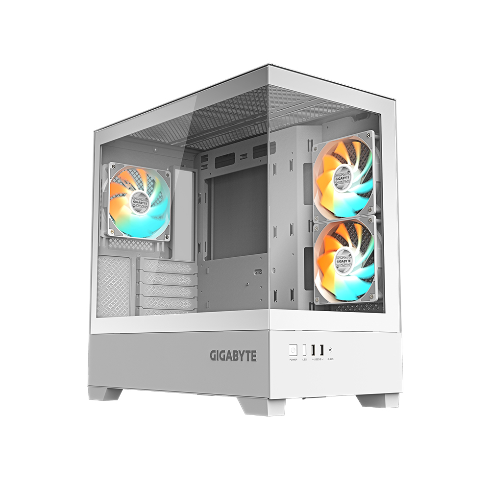 GABINETE GIGABYTE C201 PANORÁMICO BLANCO CON VIDRIO TEMPLADO - DISEÑO ELEGANTE Y AMPLIA VENTILACIÓN - 1