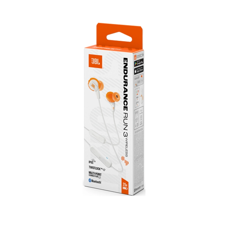 AURICULARES JBL ENDURANCE RUN 3, IN-EAR, COLOR BLANCO, RESISTENTE AL AGUA, SONIDO PODEROSO - 1