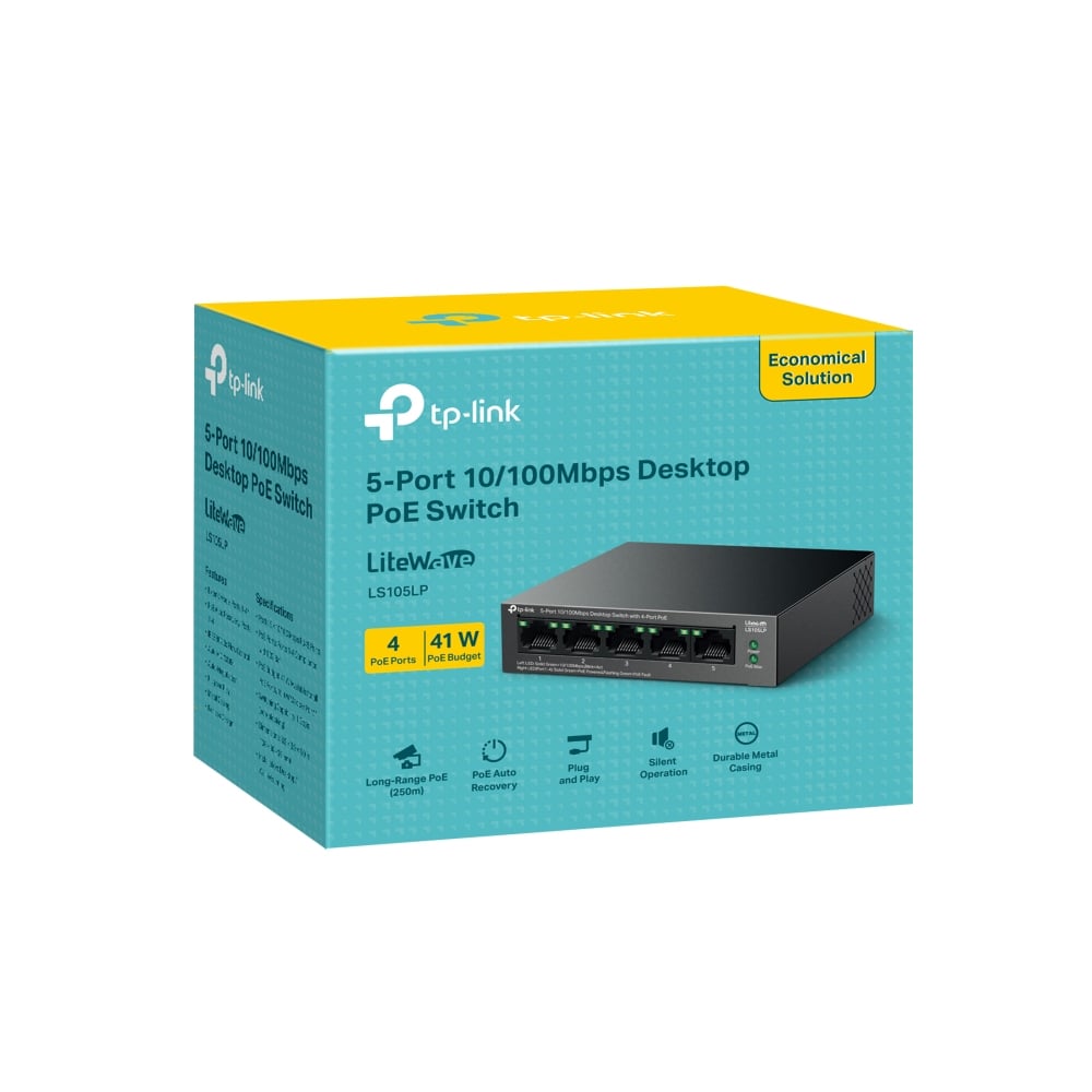 SWITCH TP-LINK LS105LP DE 5 PUERTOS, COMPATIBLE CON POE, IDEAL PARA REDES RÁPIDAS Y EFICIENTES - 1