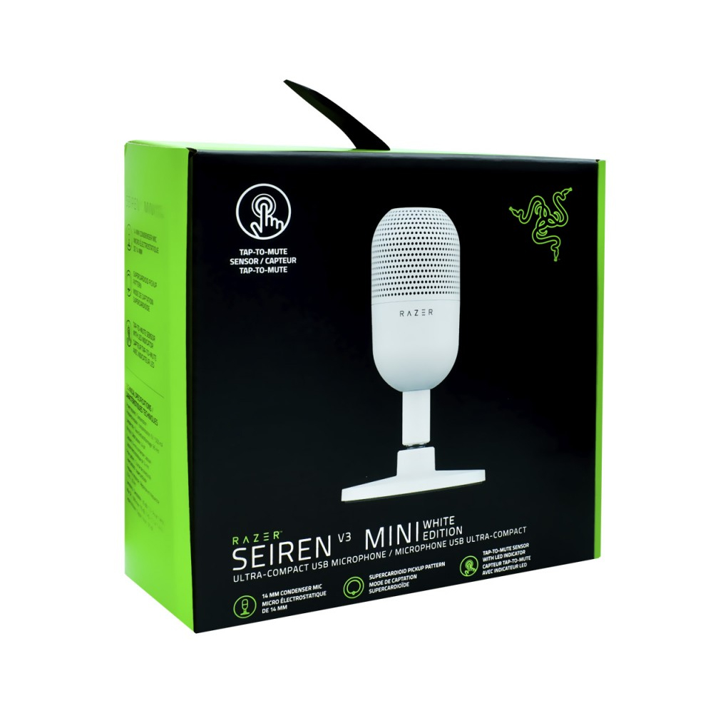 MICRÓFONO RAZER SEIREN V3 MINI USB SUPERCARDIOIDE, TOUCH SENSOR, SILENT MERCURY - IDEAL PARA STREAMING - 1