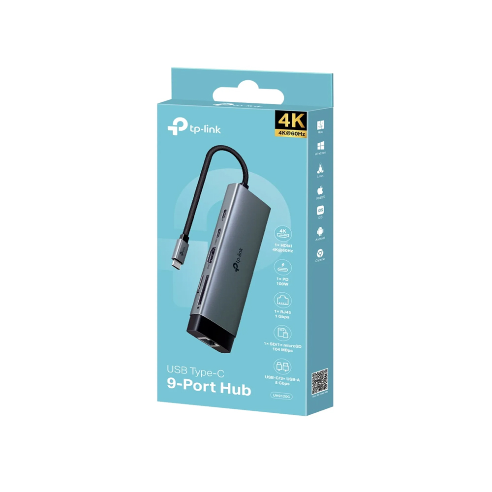 HUB TP-LINK USB TYPE-C 9 EN 1 CON PUERTOS HDMI, ETHERNET, SD Y MÁS, IDEAL PARA LAPTOPS Y DISPOSITIVOS MÓVILES - 1