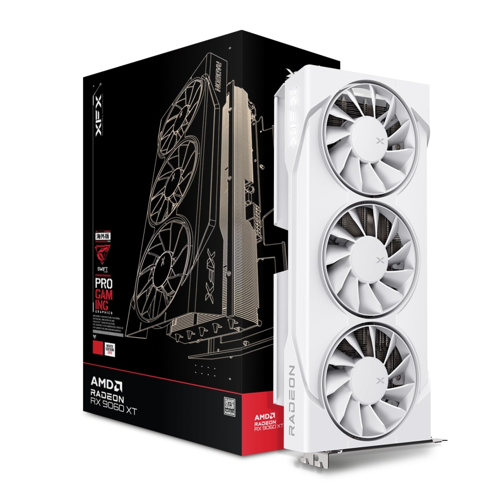 TARJETA DE VIDEO XFX SWIFT AMD RADEON RX 9060 XT OC 16GB TRIPLE FAN GAMING BLANCA - 1