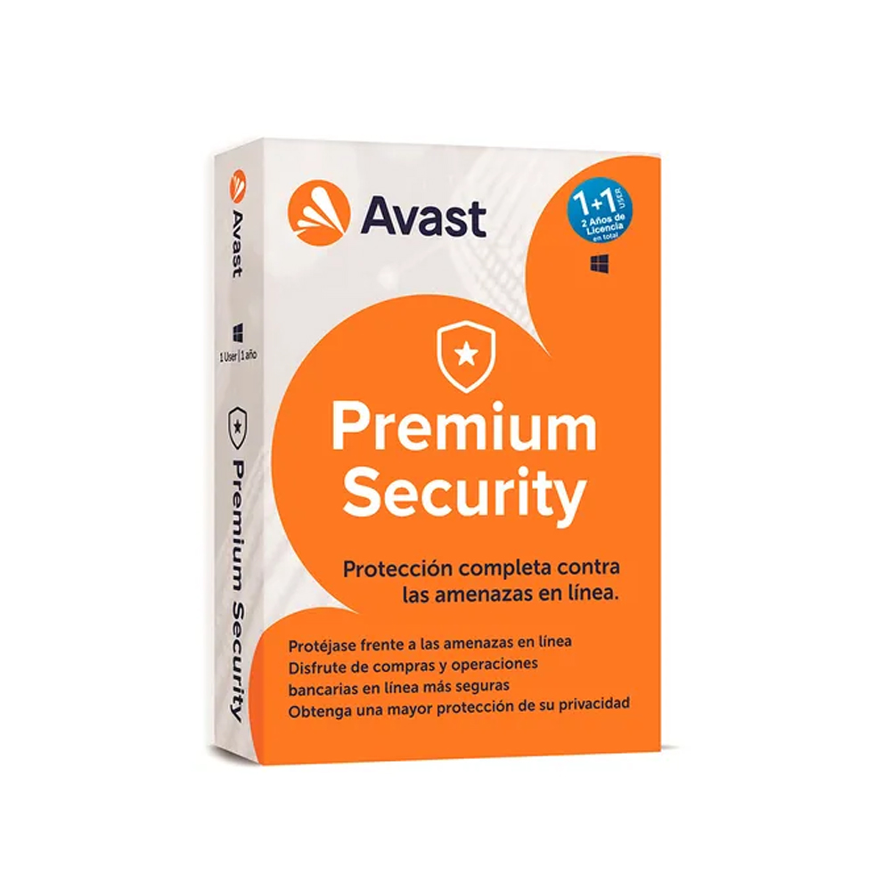 ANTIVIRUS AVAST PREMIUM SECURITY 1 + 1 USUARIO 12 MESES PROTECCIÓN AVANZADA