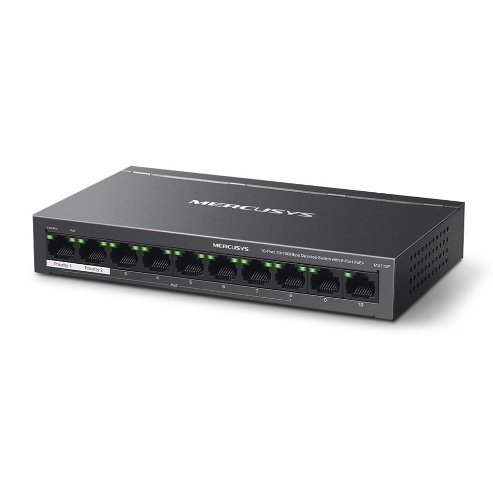 SWITCH POE MERCUSYS MS110P 10 PUERTOS 10/100 MBPS 8 PUERTOS POE+ - 1