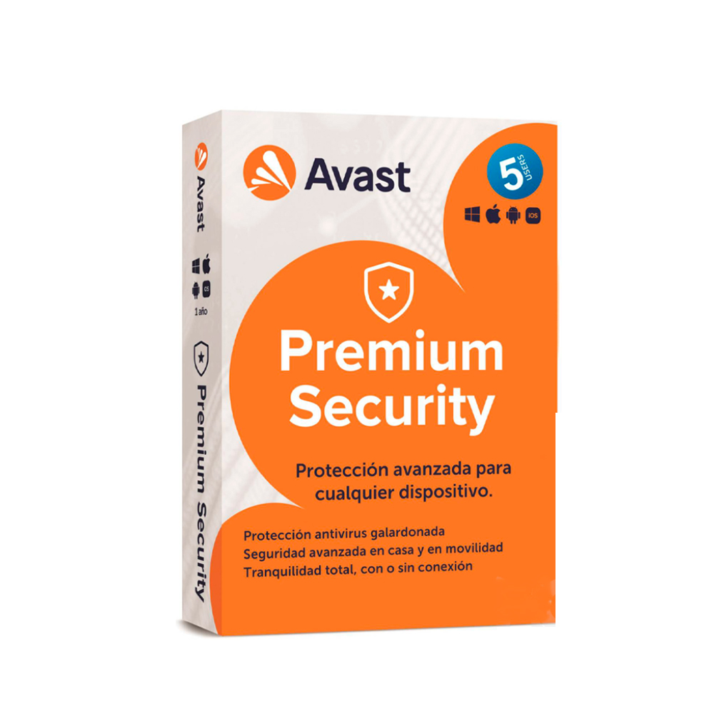 AVAST PREMIUM SECURITY 5 USUARIOS 12 MESES LICENCIA ANTIVÍRUS PROTECCION COMPLETA - 1