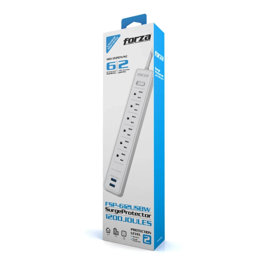 PROTECTOR DE SOBRETENSIÓN FORZA FSP-612USBW 6120 JOULES BLANCO - 1