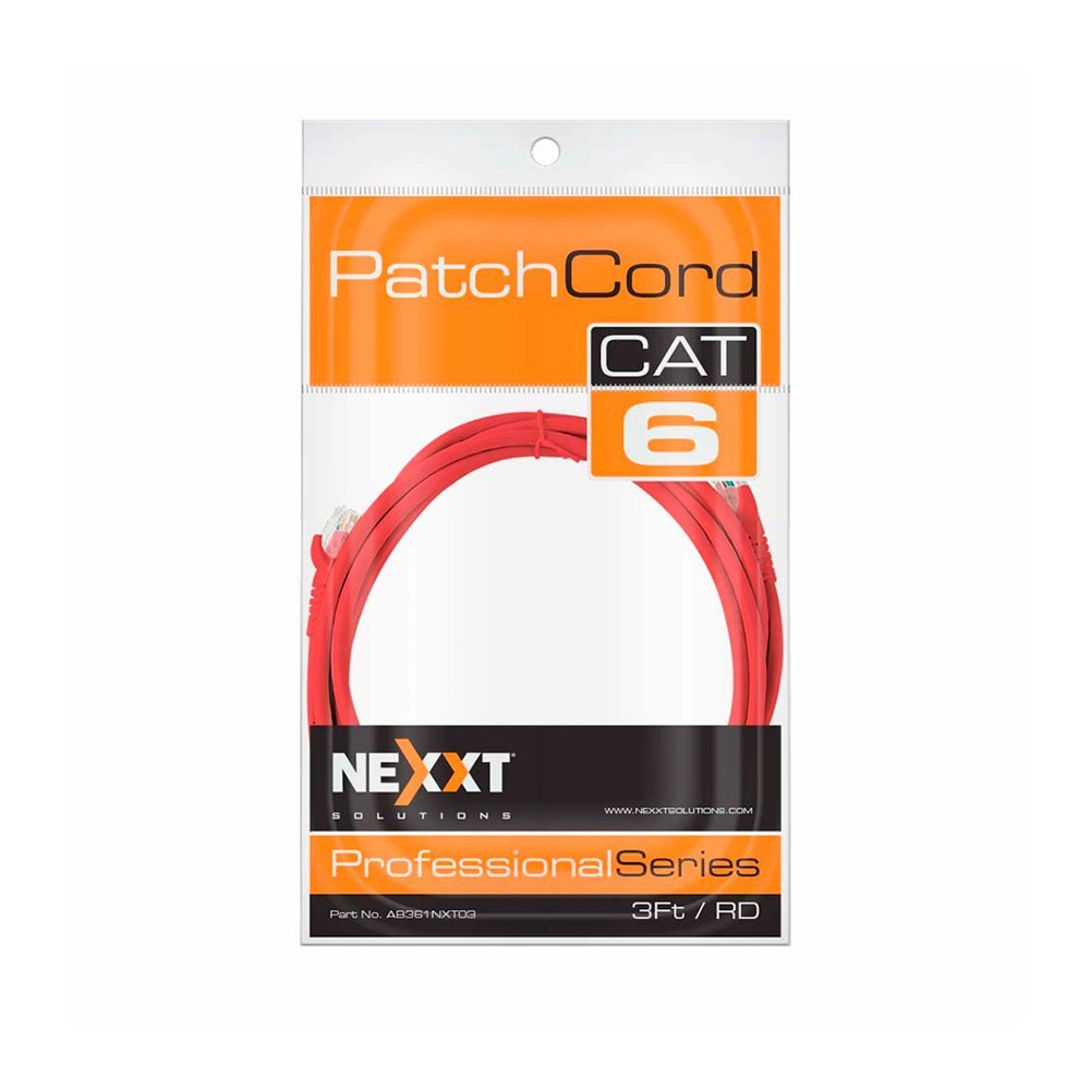 CABLE DE RED NEXXT PATCH CORD CAT6 3FT COLOR ROJO ALTA VELOCIDAD CONECTIVIDAD ETHERNET - 1