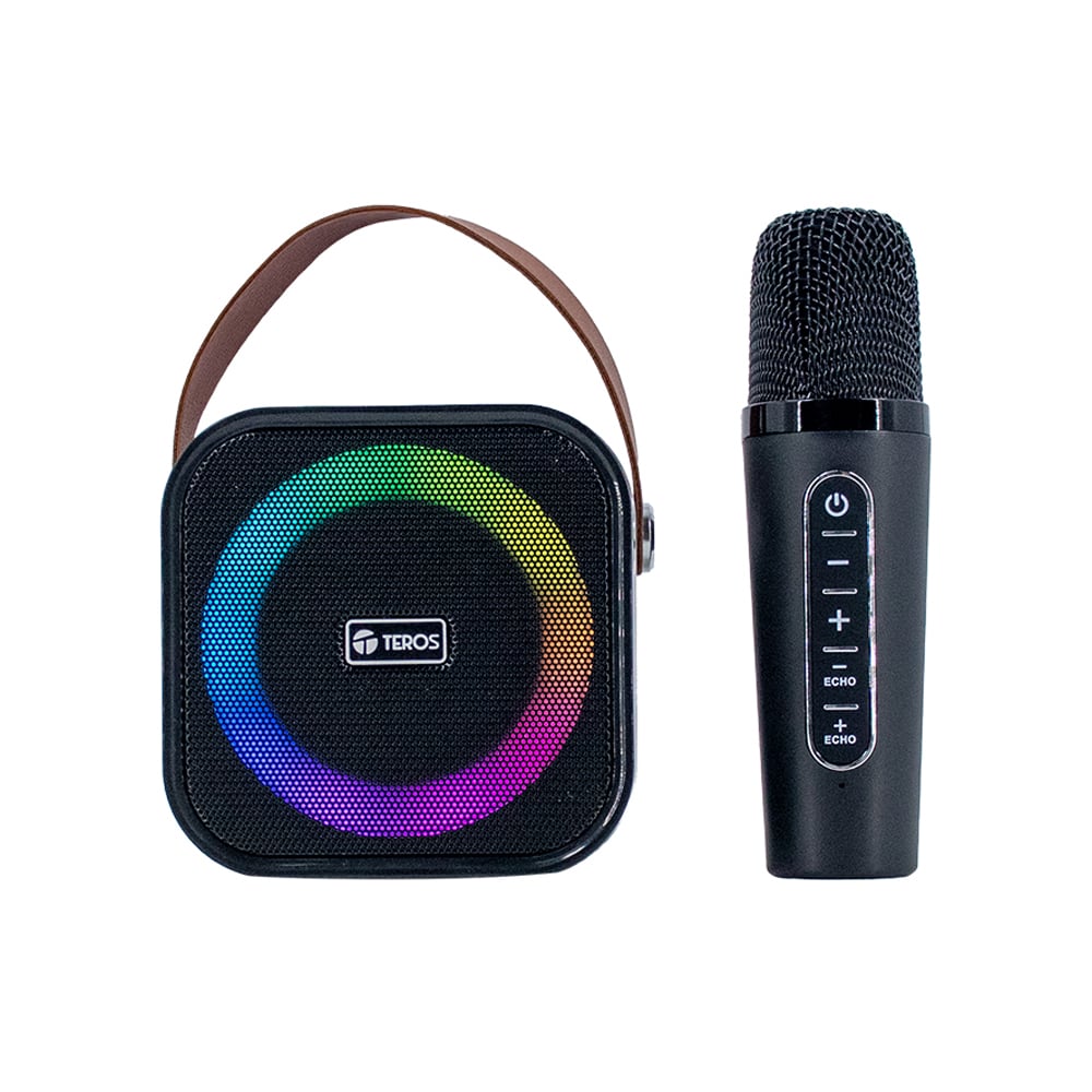 PARLANTE KARAOKE INALÁMBRICO TEROS TE-6013N 10W BLUETOOTH 5.4 USB ILUMINACIÓN LED COLOR NEGRO - 1