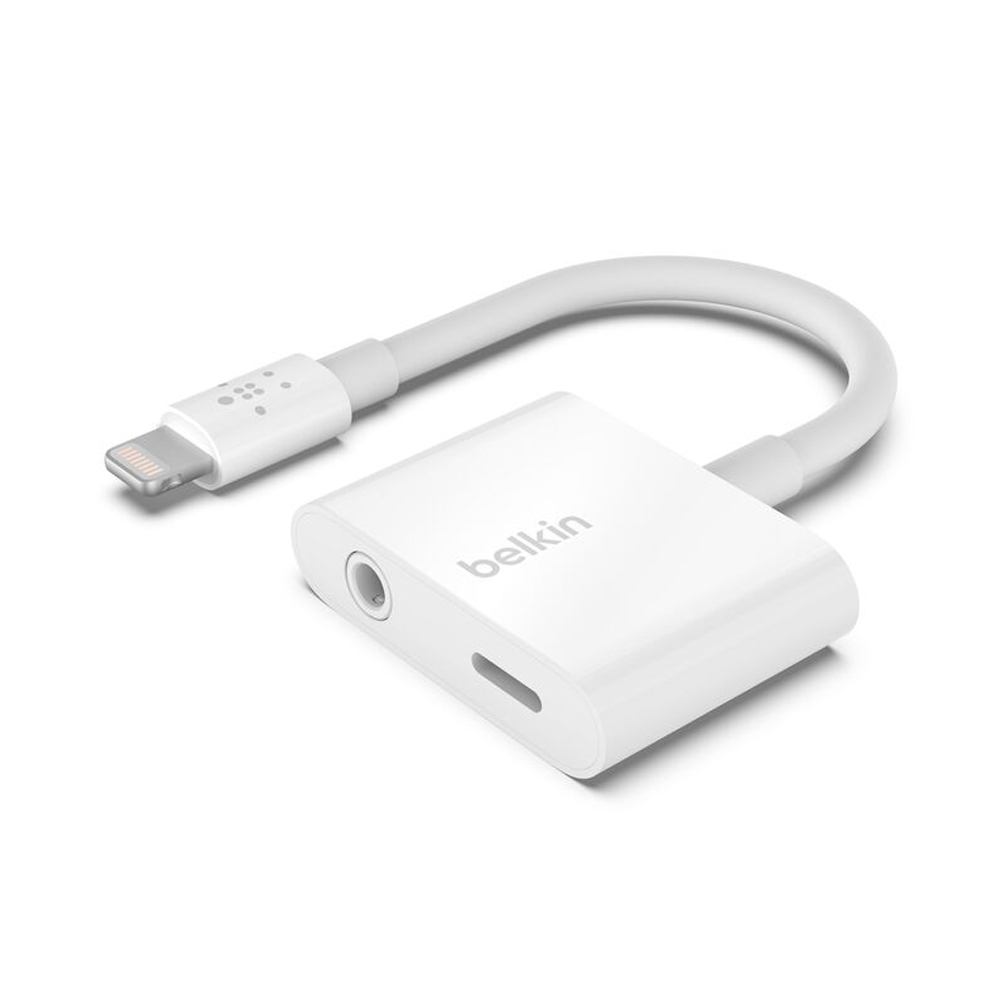 ADAPTADOR BELKIN F8J212BTWHT LIGHTNING Y 3.5MM AUDIO, COMPATIBILIDAD IPHONE, BLANCO - 1