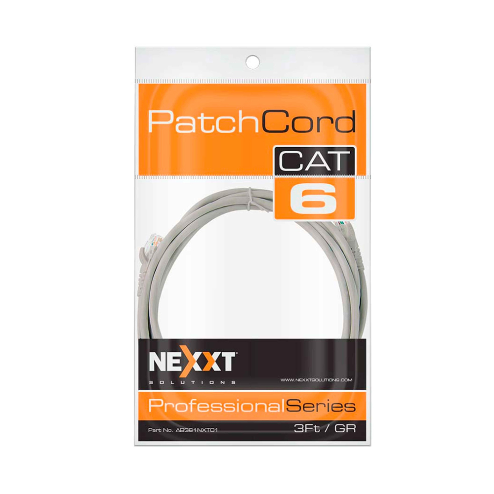 CABLE DE RED NEXXT PATCH CORD CAT6 AB361NXT01 CONECTIVIDAD RJ45 MACHO A MACHO GRIS - 1