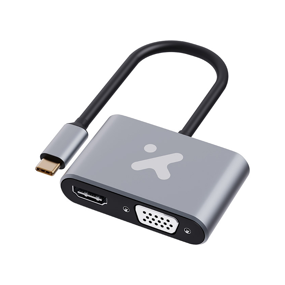 ADAPTADOR DE VIDEO XTECH XTC-542 USB TYPE C HDMI HEMBRA VGA HEMBRA ALUMINIO 2 EN 1 - 1