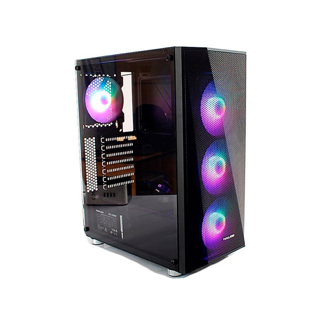 CAJA GAMER HALION FURY 500W PANEL VIDRIO LED RGB COLOR NEGRO - 1