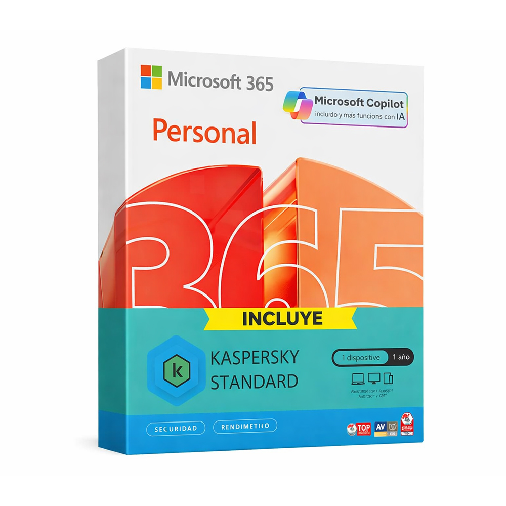 LICENCIA MICROSOFT 365 PERSONAL + ANTIVIRUS KASPERSKY STANDARD 1 PC 12 MESES - 1