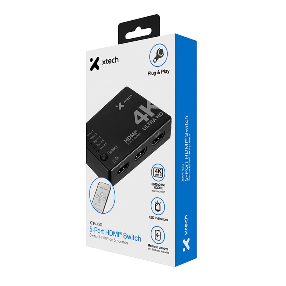 SWITCH HDMI XTECH XHA-430 4K UHD CON CONTROL REMOTO - 1