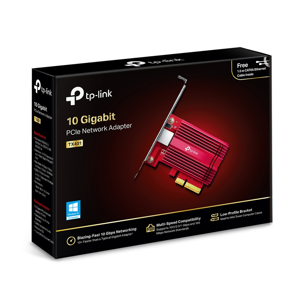 ADAPTADOR DE RED TP-LINK TX401 PCIE 3.0 X4 PERFIL BAJO 10GBASE-T PARA CONEXIONES ULTRARRÁPIDAS - 1