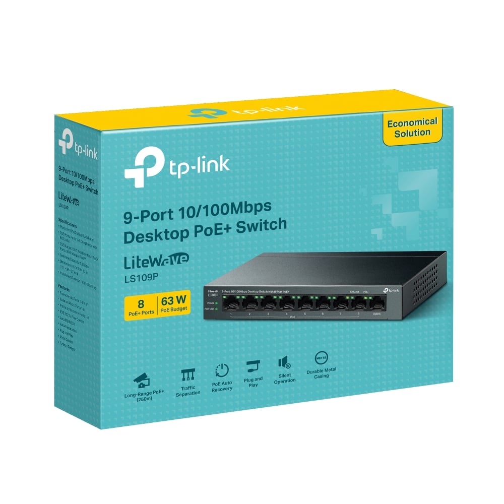 SWITCH TP-LINK LS109P 8 PUERTOS POE+ 30W METAL - 1