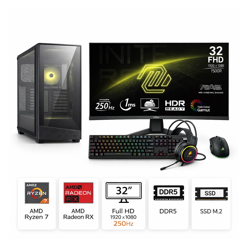 PC RYZEN 7 8700F PROPC PANO 130R 16|1TB|32' RADEON RX 9060 XT 8GB, W11HOME - 1