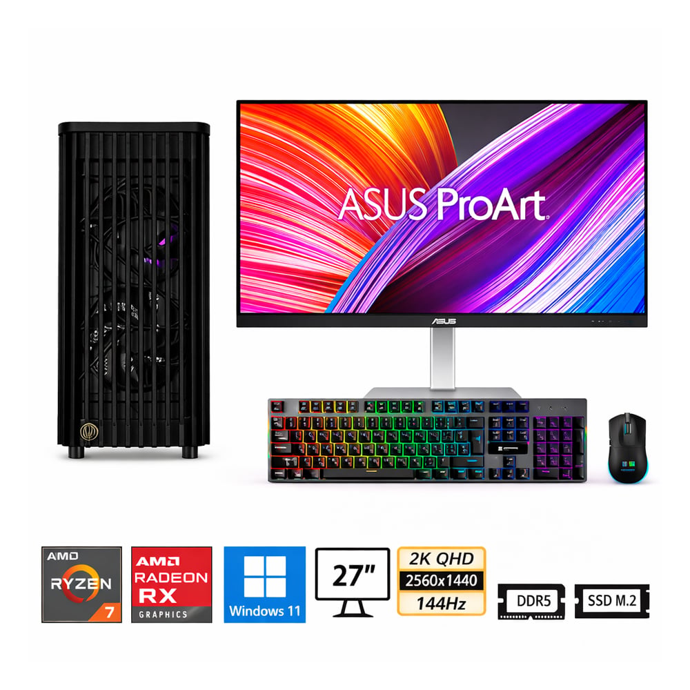PC RYZEN 7 7800X3D PROPC PROART WOOD 16|2TB|27' RADEON RX 9060 XT 8GB, W11PRO - 1
