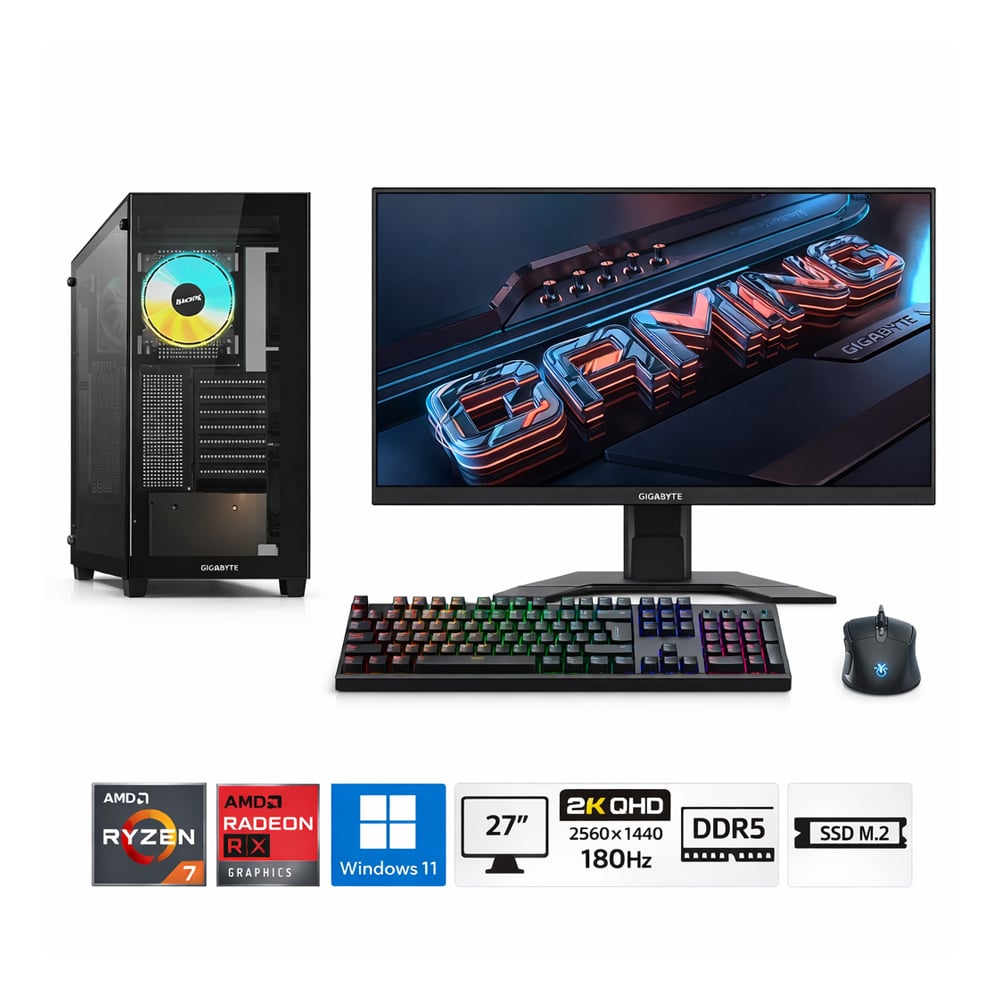 PC RYZEN 7 8700F PROPC C500 PANORAMIC 16|1TB|27' RADEON RX 9060 XT 8GB, W11HOME - 1