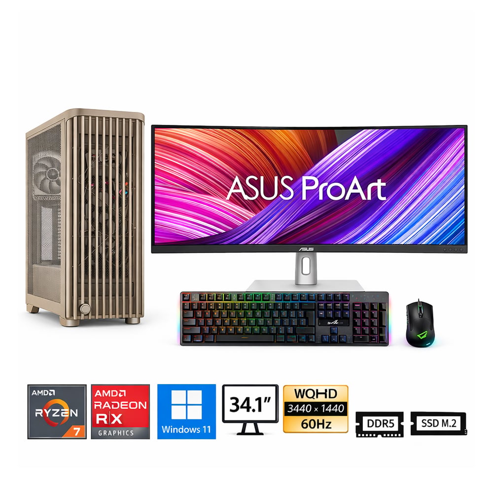 PC RYZEN 7 7700X PROPC PROART WOOD BEIGE 16|2TB|34.1' RADEON RX 9060 XT 8GB, W11PRO - 1