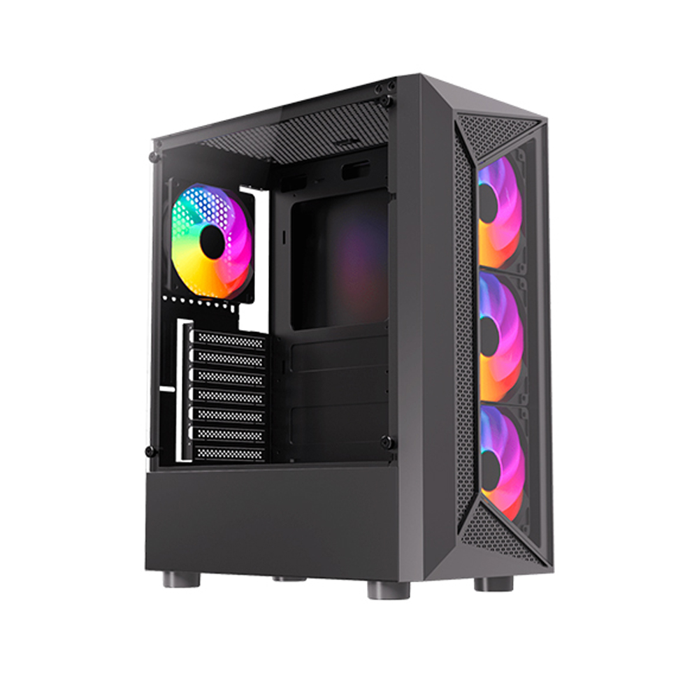 CASE GAMER HALION CR30 500W CON PANEL DE VIDRIO TEMPLADO Y 4 COOLER FAN LED-RGB RAINBOW - 1