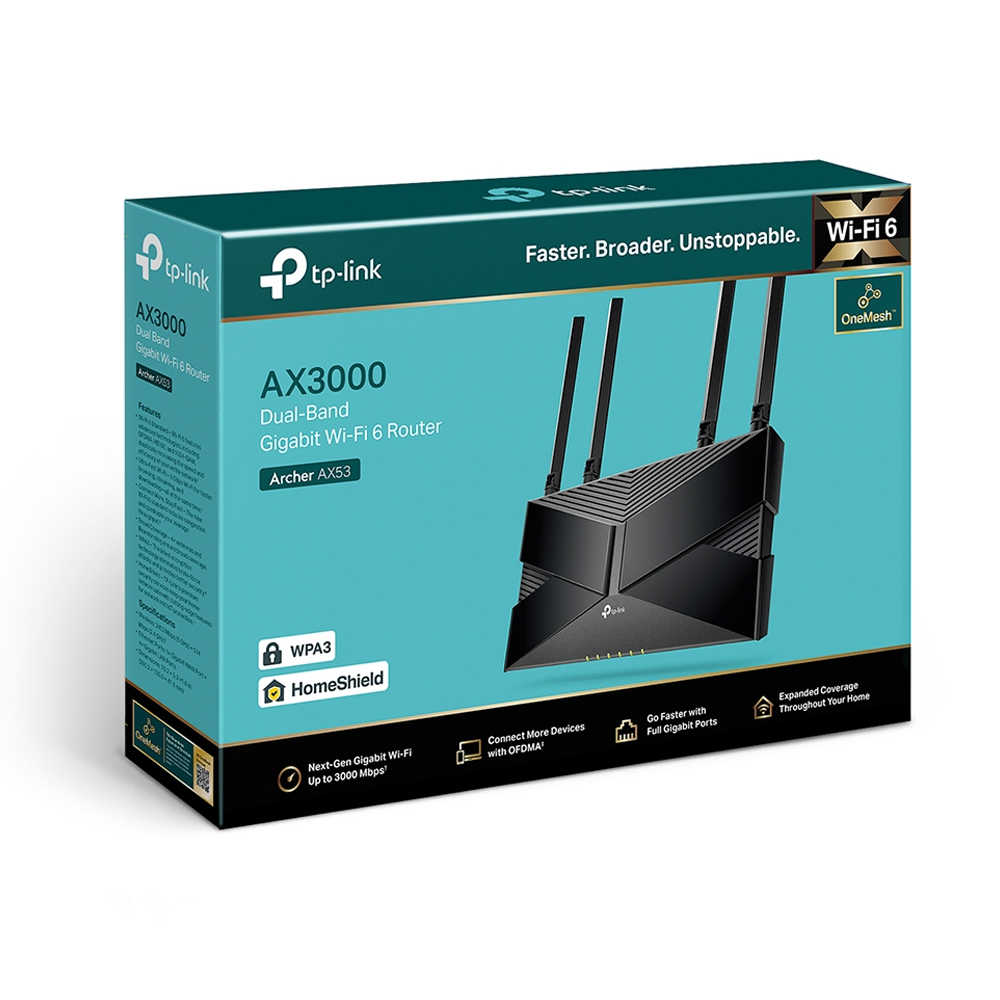 ROUTER TP-LINK ARCHER AX53HP AX3000 VELOCIDAD 4 ANTENAS 9DBI WIFI 6 - 1