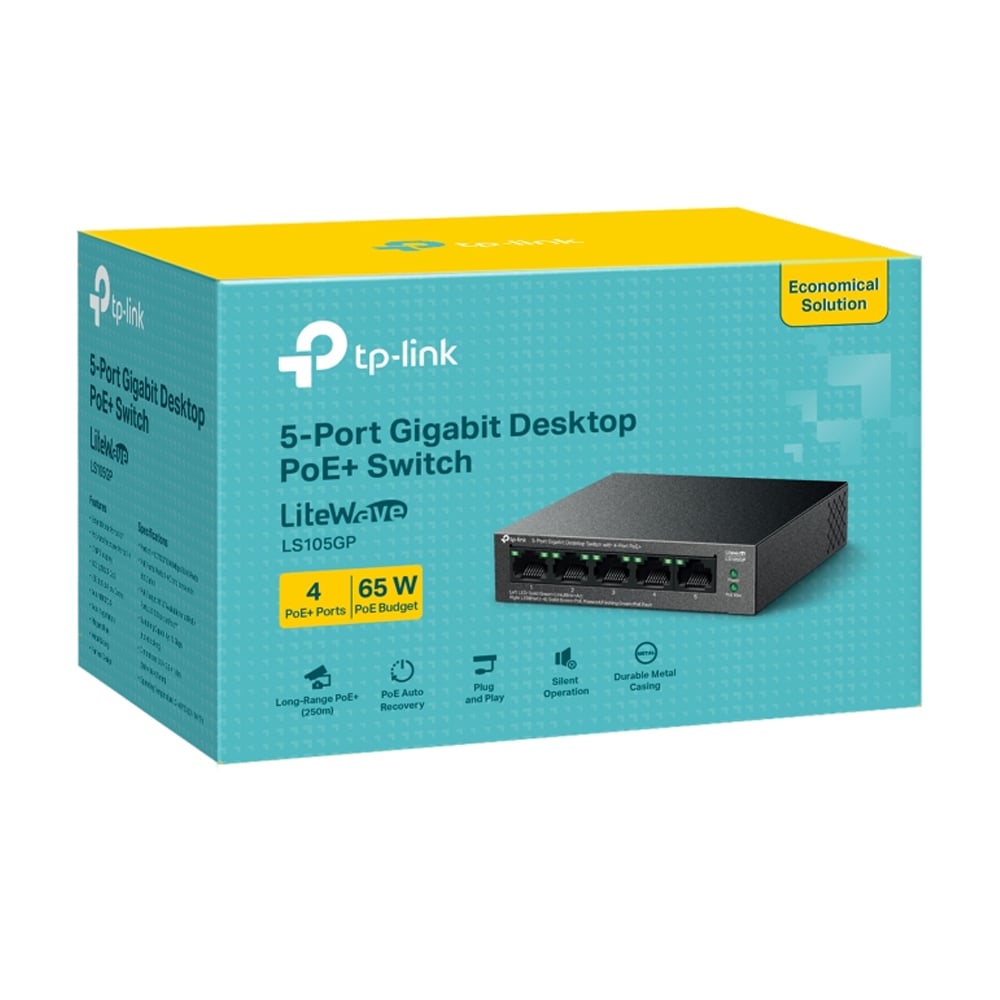 SWITCH TP-LINK LITEWAVE LS105GP 5 PUERTOS GIGABIT ETHERNET 4 PUERTOS POE+ 65W - 1